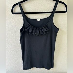 J. Crew Womans Top Tank Blouse Sleeveless Muted Black Ruffle Size L 100% cotton